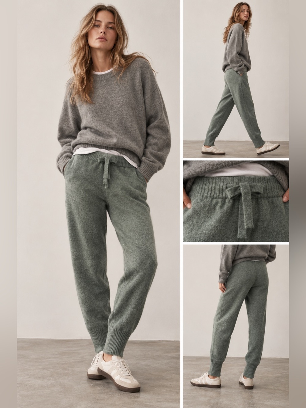 ZARA Jogger Pants Womens Size S Green Drawstring Waist Ribbed Cuffs Knit